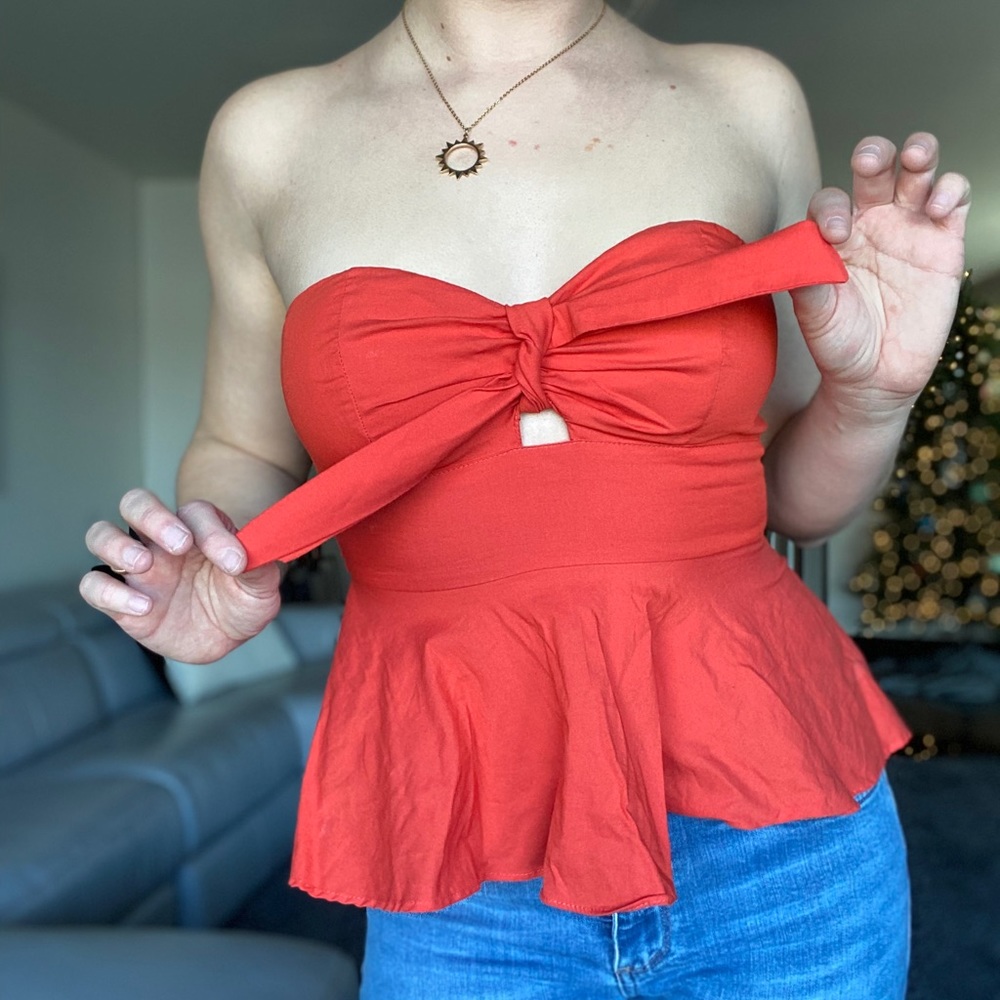 Women’s Boutique Sweetheart Strapless Top in Neon Orange: Size XS